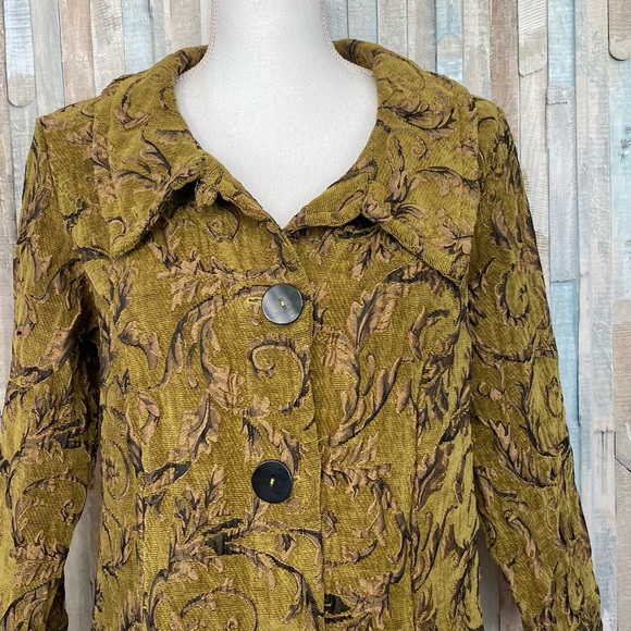 Cut Loose M Jacquard Brocade Button Jacket Blazer Green Gold Boho Lagenlook - Picture 5 of 8